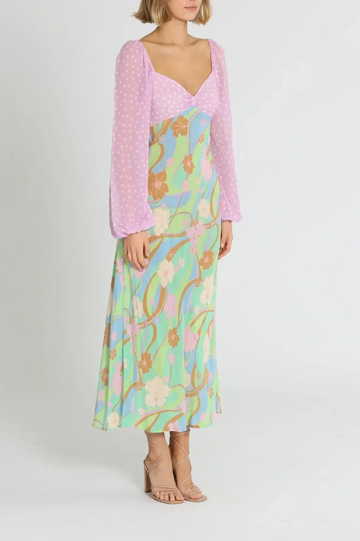 Rixo London Gio Jewel Midi Dress Multi Floral Size 10 - Image 2