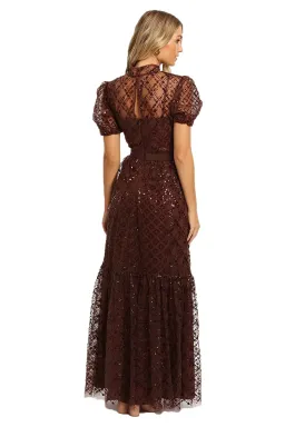 Self Portrait Grid Sequin Maxi Dress Brown Size 8 for rent on The Volte - image 3