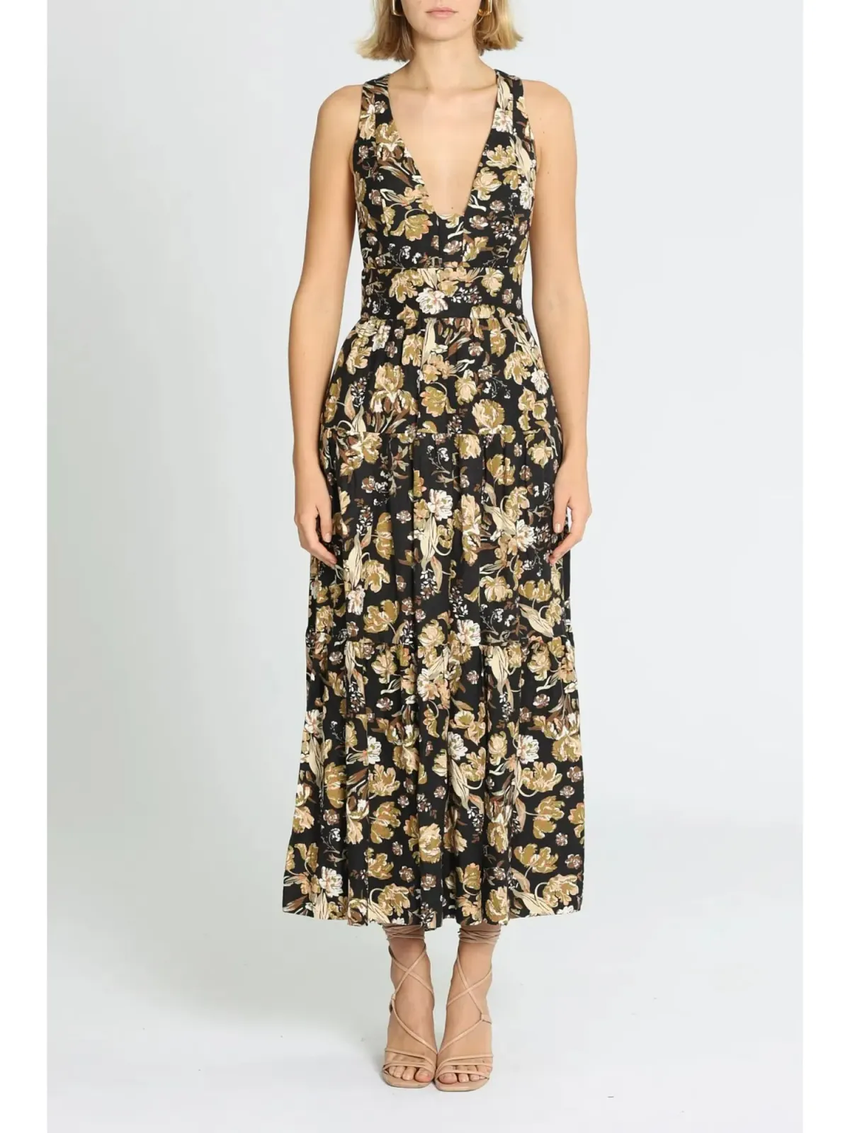 Shona Joy Palermo Plunged Low Back Midi Dress in Multi Size AU 10 - Image 1