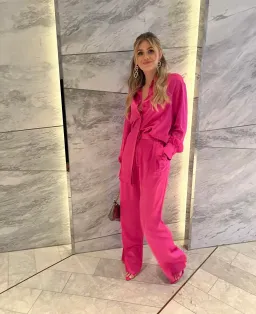 Michael Lo Sordo Relaxed Silk Pant Size 8 & Shirt Size 6 Set Hot Pink for rent on The Volte - image 2
