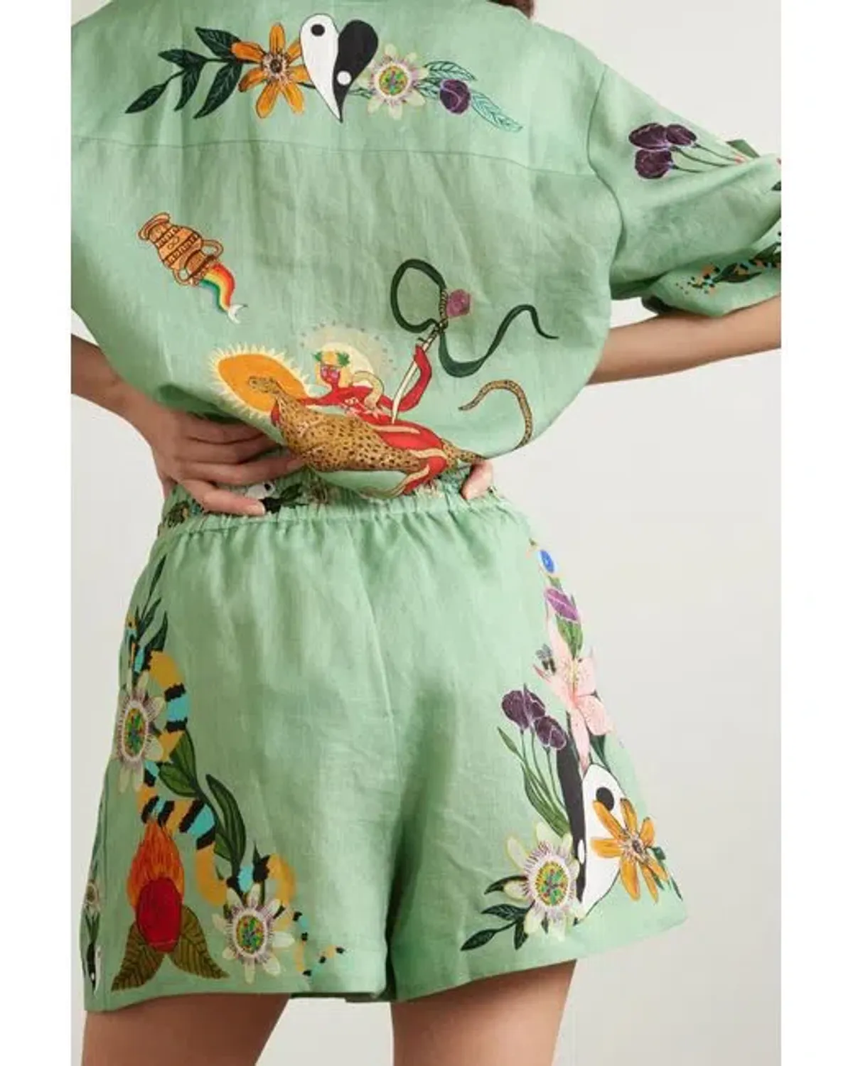 Alemais Meagan LInen Shirt Size 12 and Shorts Size 14 Set Green/Print - Image 2