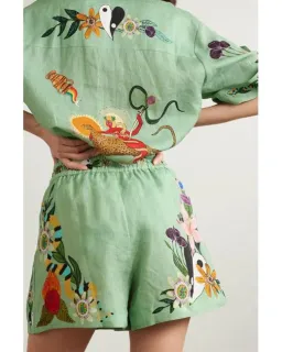 Alemais Meagan LInen Shirt Size 12 and Shorts Size 14  Set Green/Print  for rent on The Volte - image 2