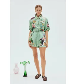 Alemais Meagan LInen Shirt Size 12 and Shorts Size 14  Set Green/Print  for rent on The Volte - image 1