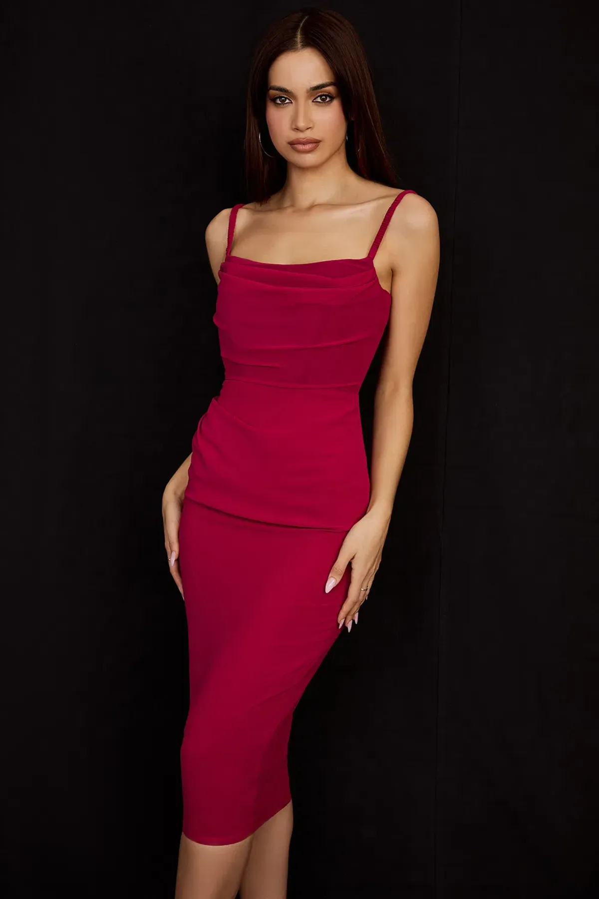 House of CB Jamille Draped Corset Midi Dress Berry Size S/Au 8 - Image 3