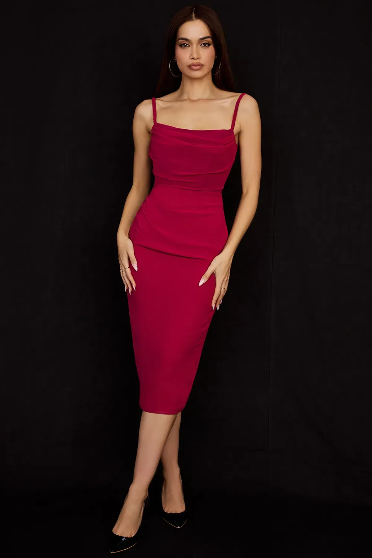 House of CB Jamille Draped Corset Midi Dress Berry Size S/Au 8 - Image 1