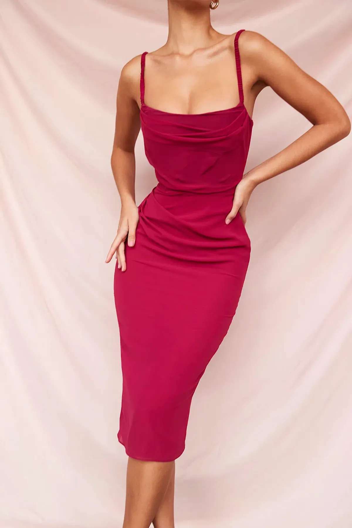 House of CB Jamille Draped Corset Midi Dress Berry Size S/Au 8 - Image 5