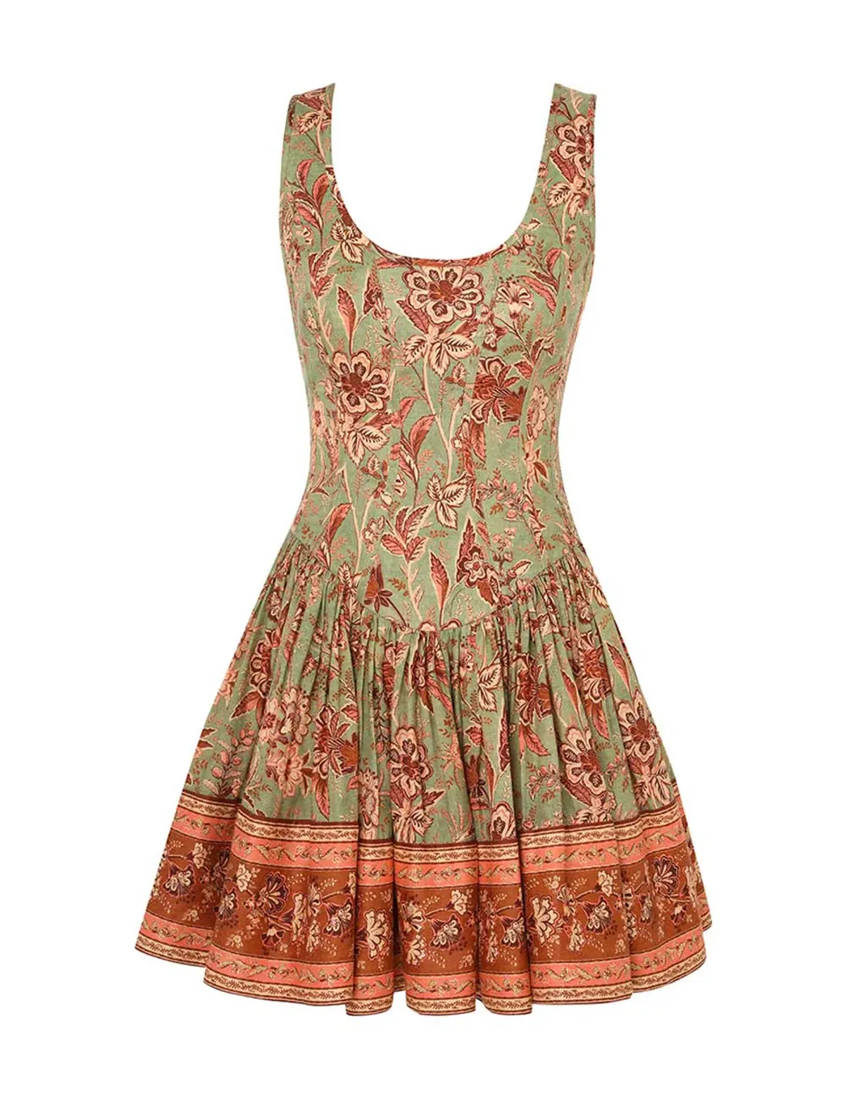 Zimmermann The Junie Panelled Mini Dress in Sage/Brown Floral Size 2/ Au 12 - Image 4