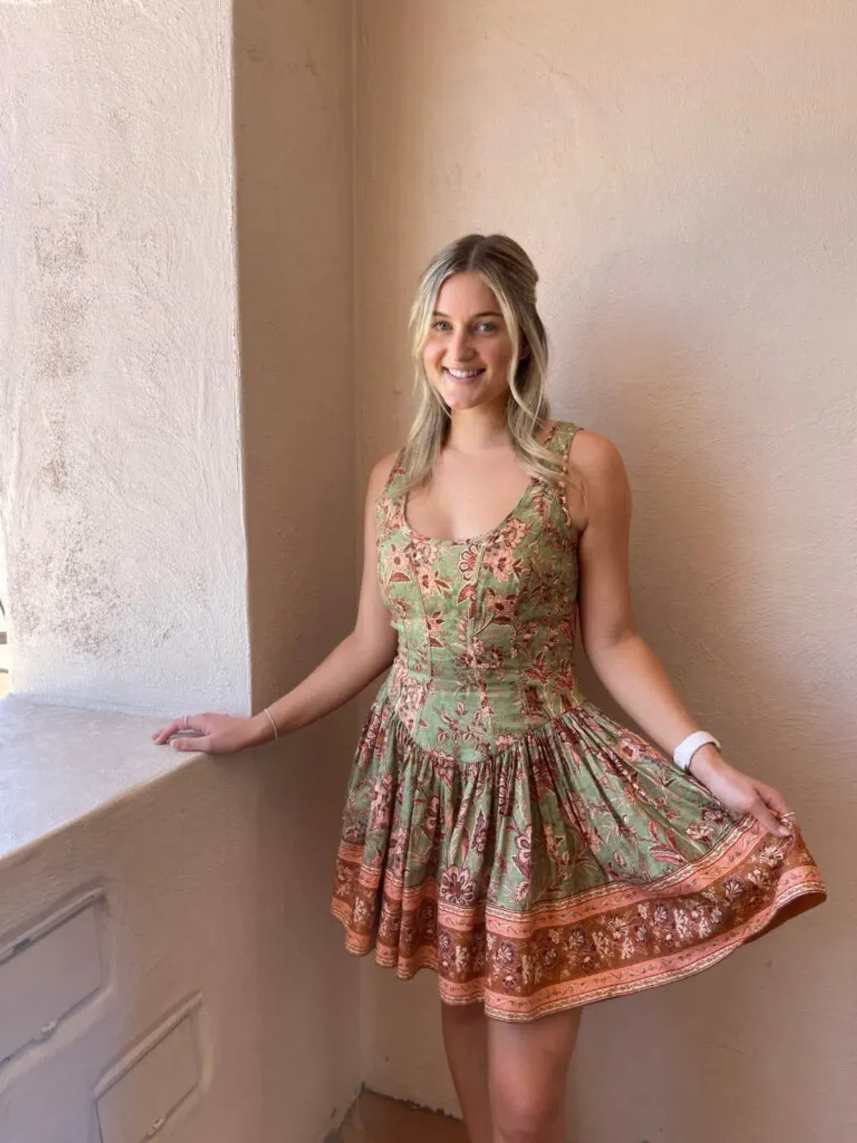 Zimmermann The Junie Panelled Mini Dress in Sage/Brown Floral Size 2/ Au 12 - Image 2
