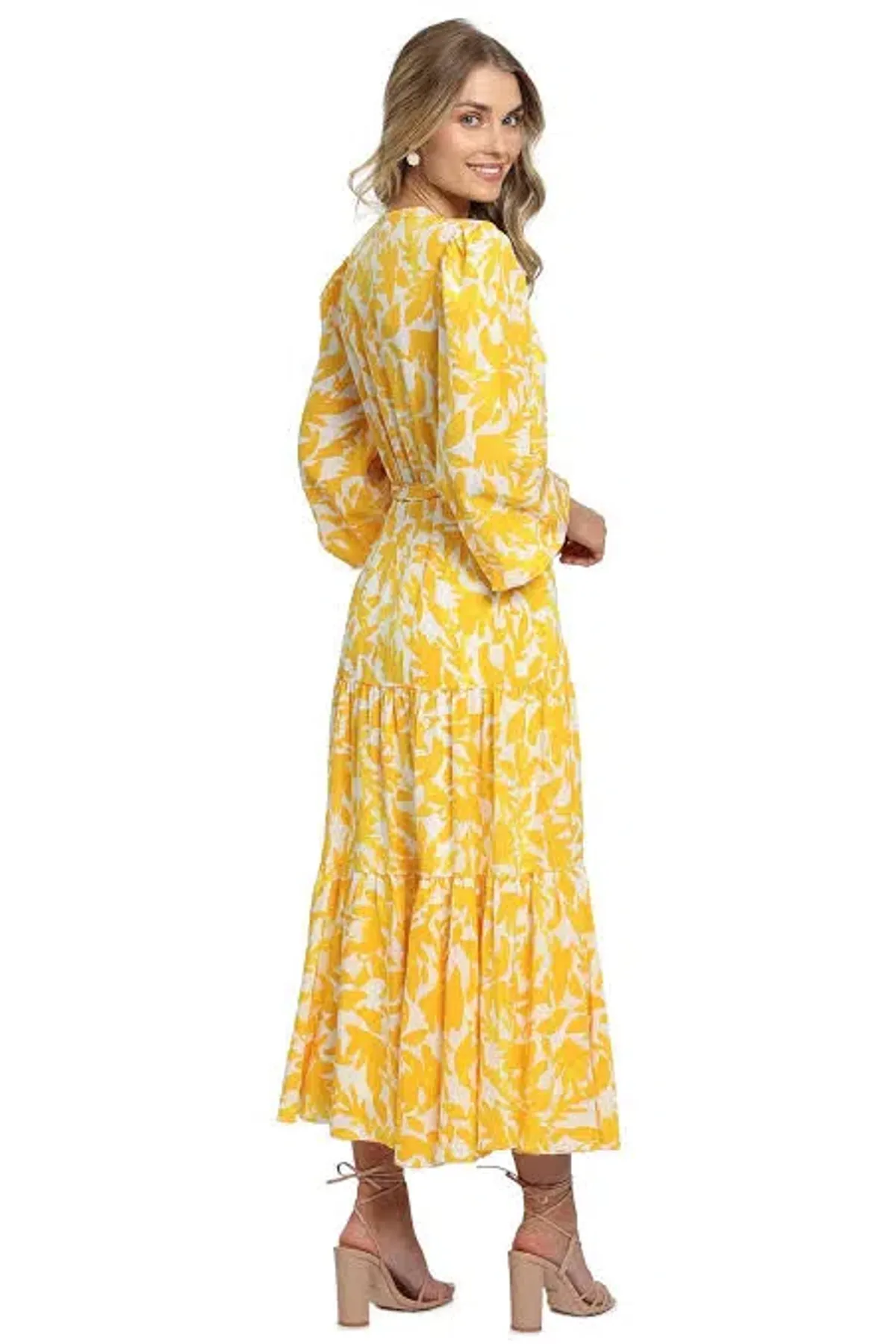 Rebecca Vallance Limoncello Long Sleeve Midi Dress Yellow Size 10 - Image 4
