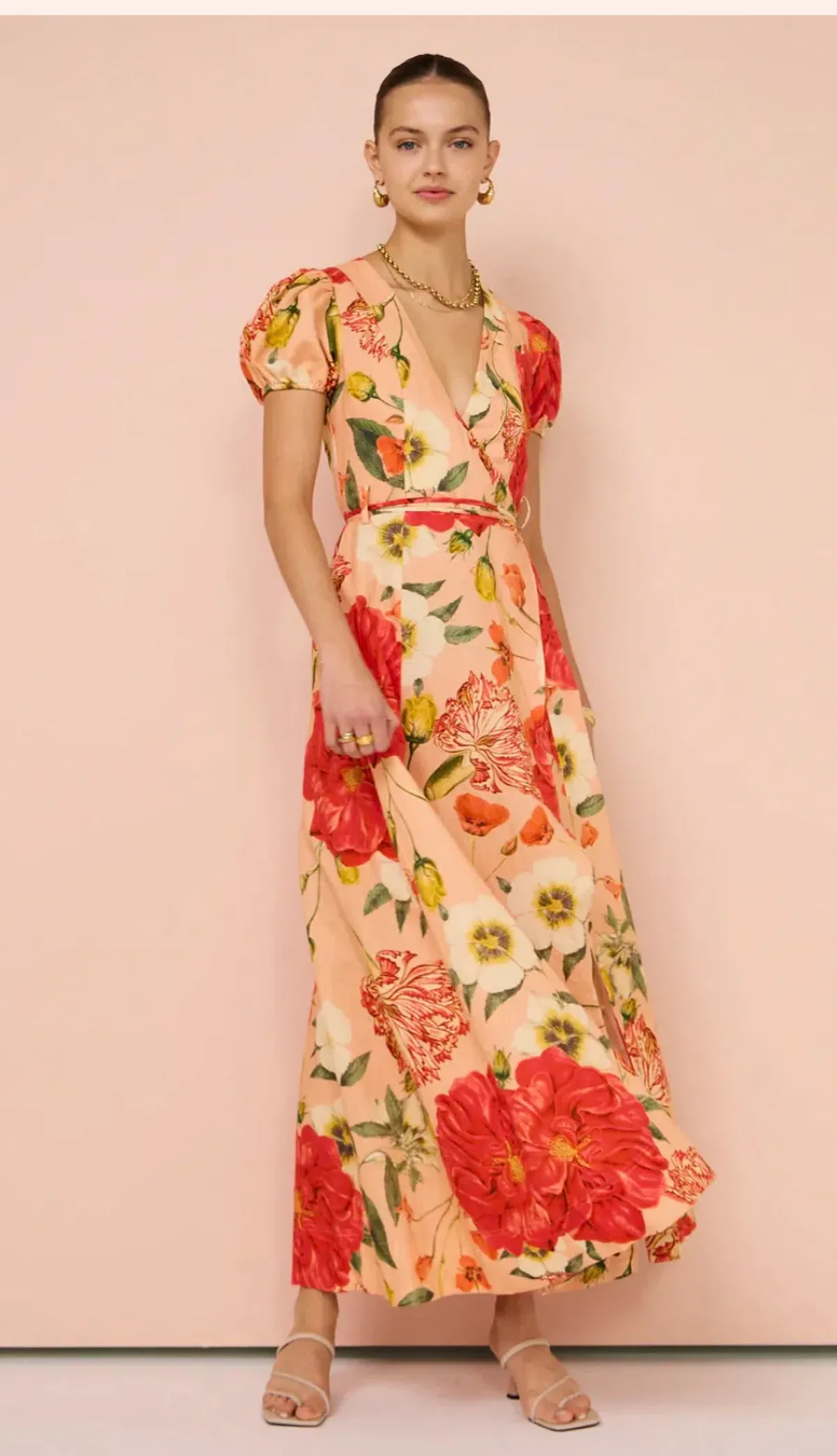 By Nicola Havanna Wrap Maxi Dress In Raspberry Punch Floral Size 8 - Image 4