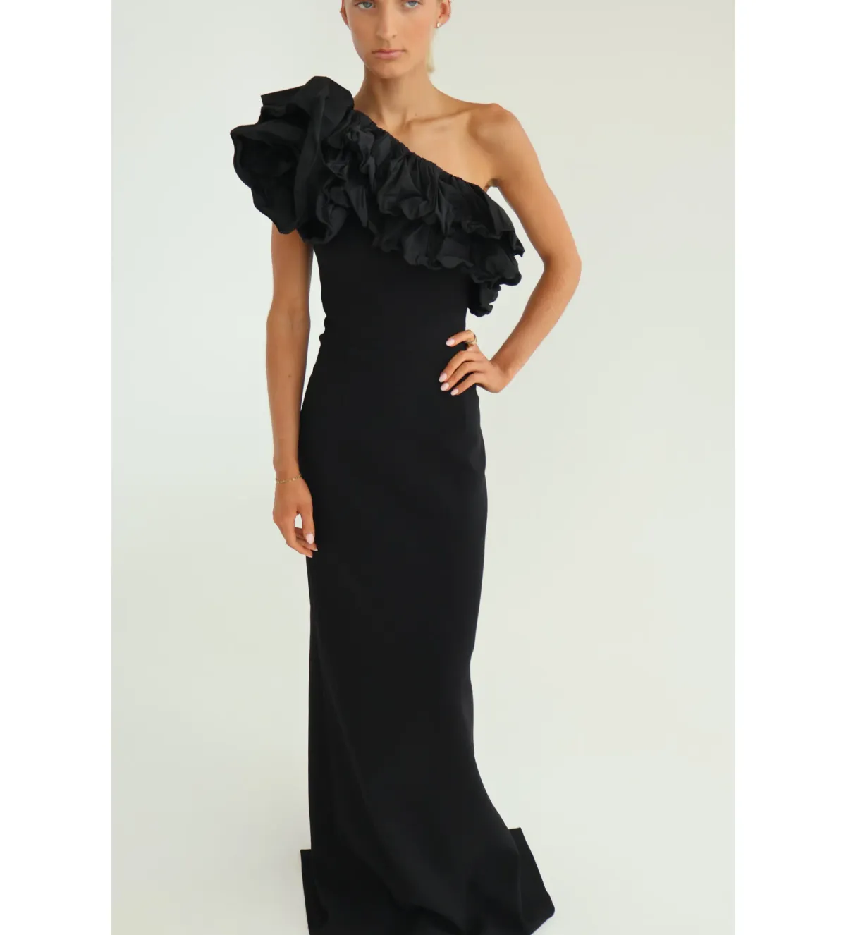 Rebecca Vallance Chloe One-Shoulder Taffeta-Trimmed Stretch Gown Black Size 6 - Image 2