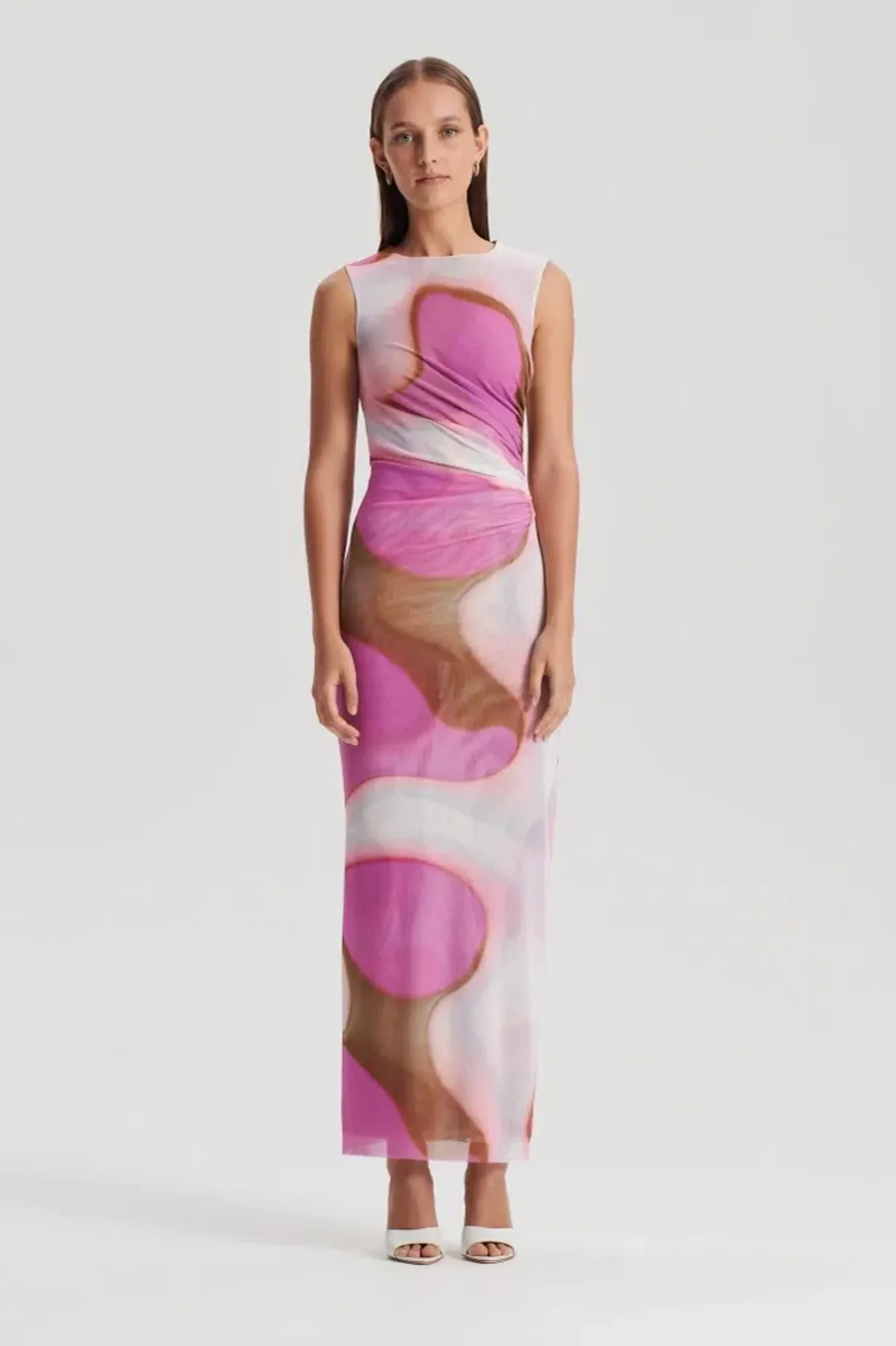 Scanlan Theodore Italian Watercolour Dress Pink Tan Size 6 - Image 1