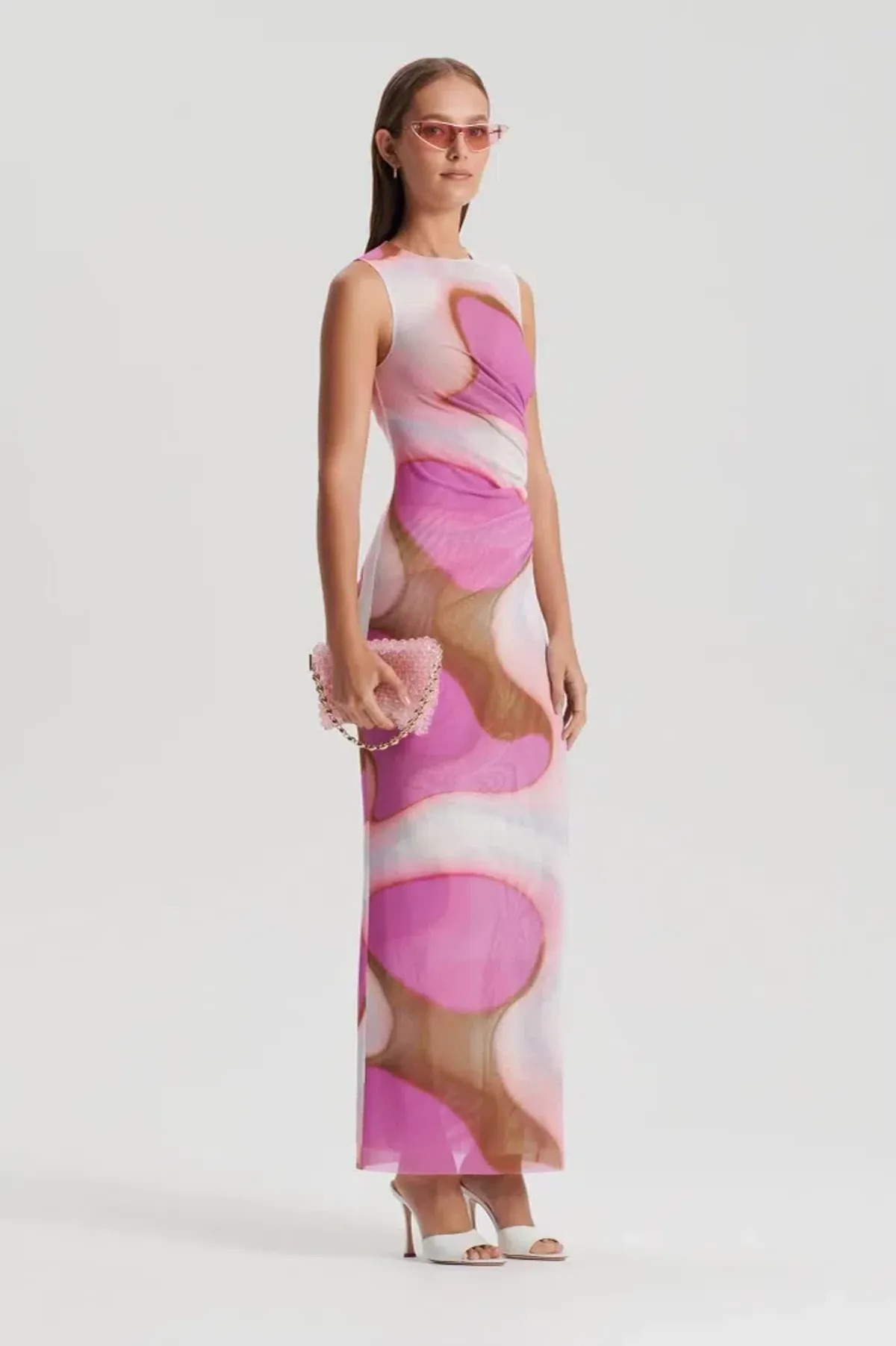 Scanlan Theodore Italian Watercolour Dress Pink Tan Size 8 - Image 2