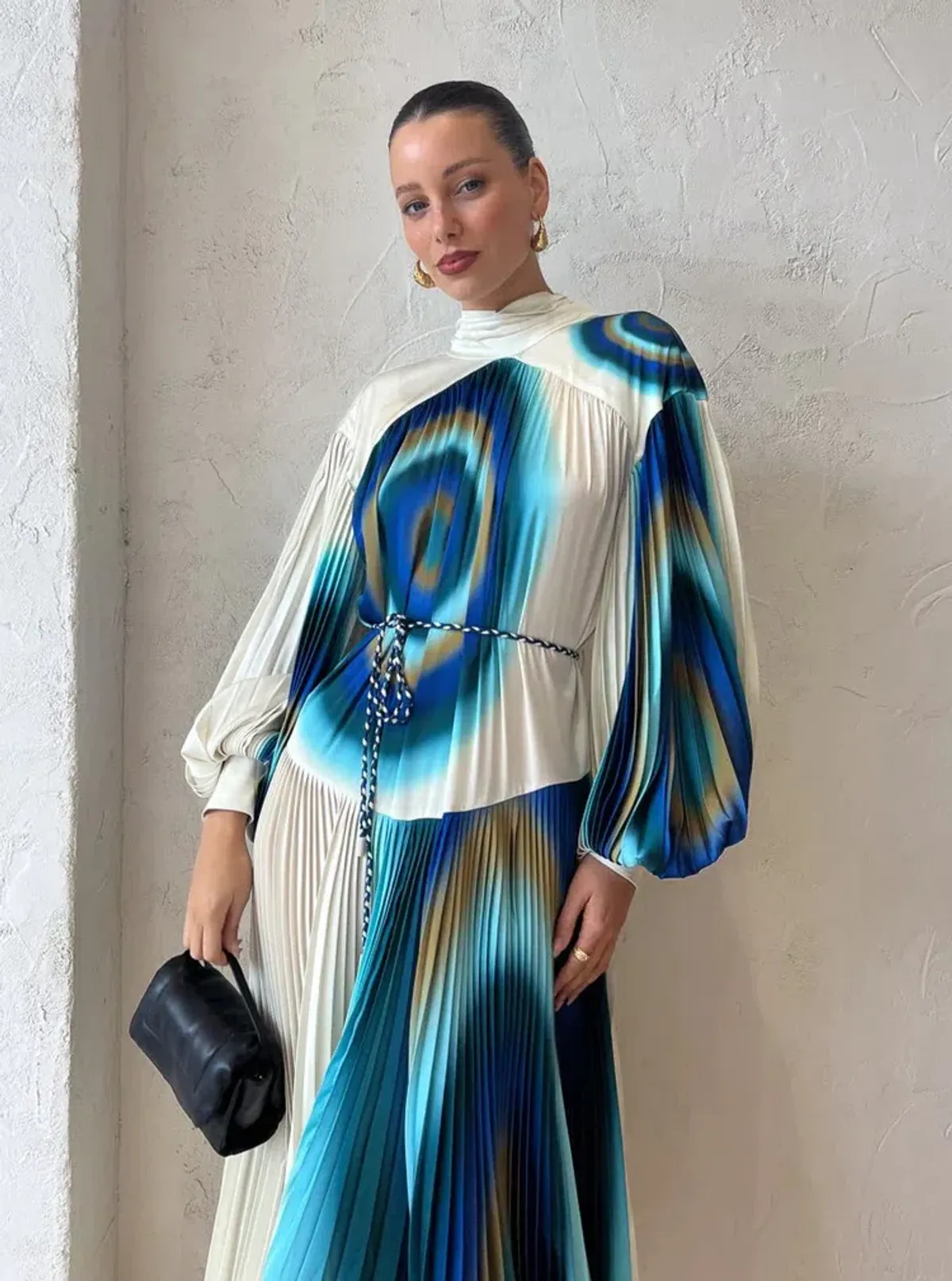 Alemais Una Pleated Midi Dress in Pearl/Teal Size 14 - Image 3
