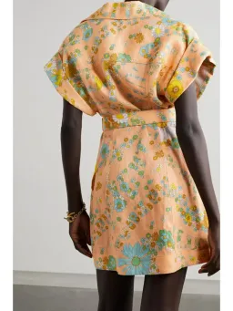 Zimmermann Lola Roll Cuff Mini Belted Dress Peach Floral Size 0P / AU 6 for rent on The Volte - image 2