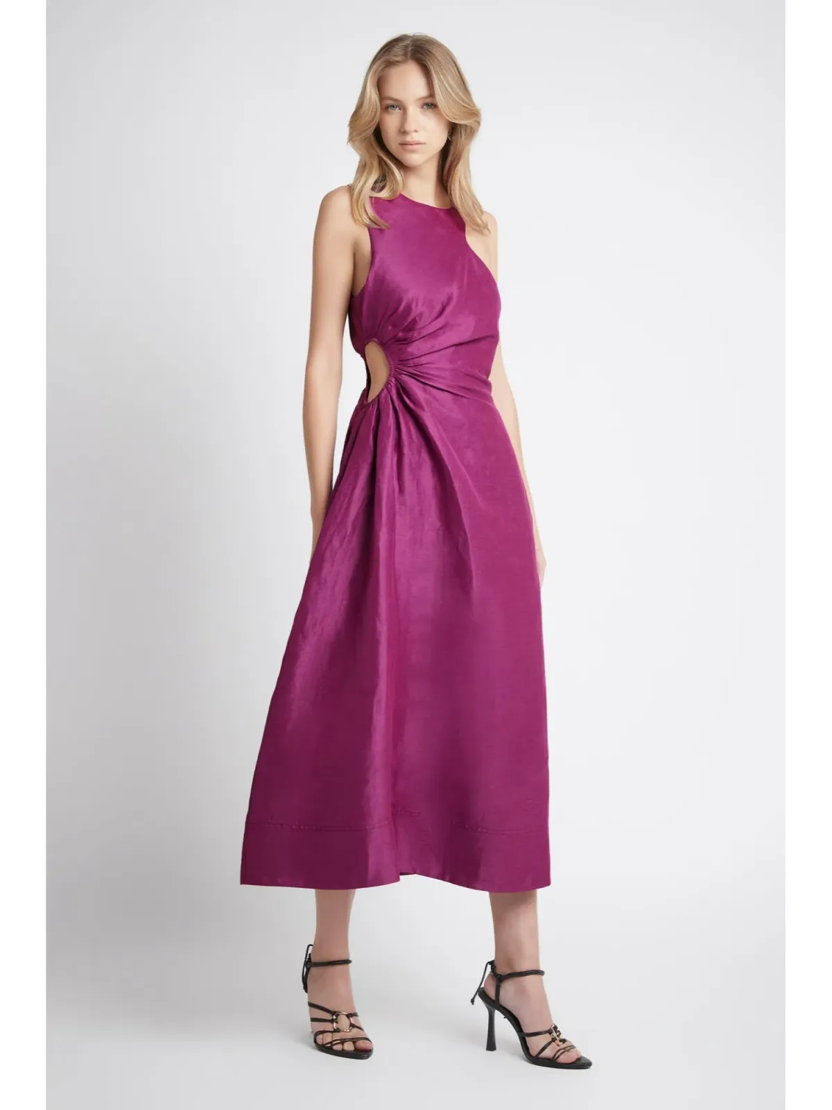 Aje Chateau Cut Out Midi Dress Fuchsia Size AU 10 - Image 1