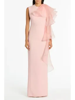 Carla Zampatti Peony Crepe Ruffle Shoulder Gown Pink Size AU 10 for rent on The Volte - image 1