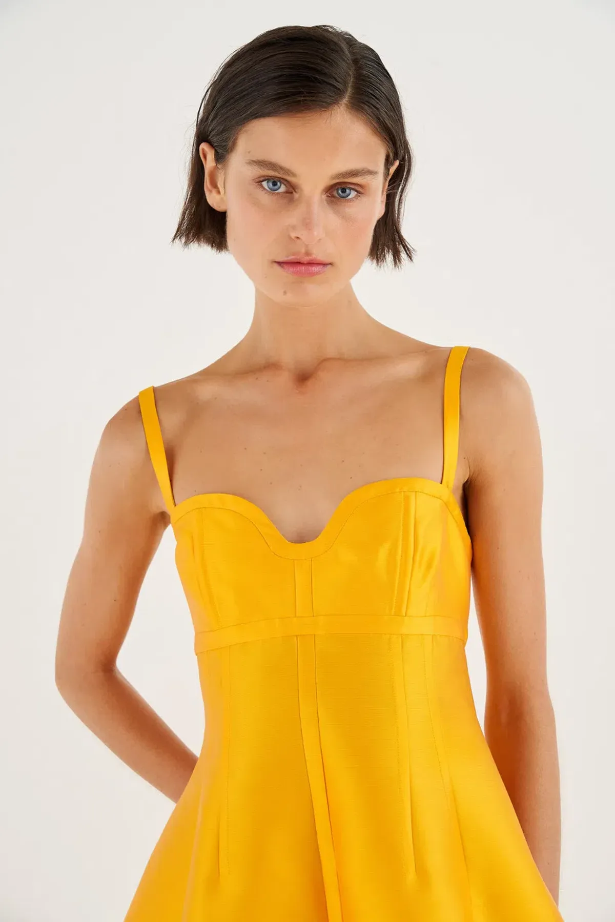 Oroton Sculpture Bodice Midi Dress Marigold Size 6 - Image 2