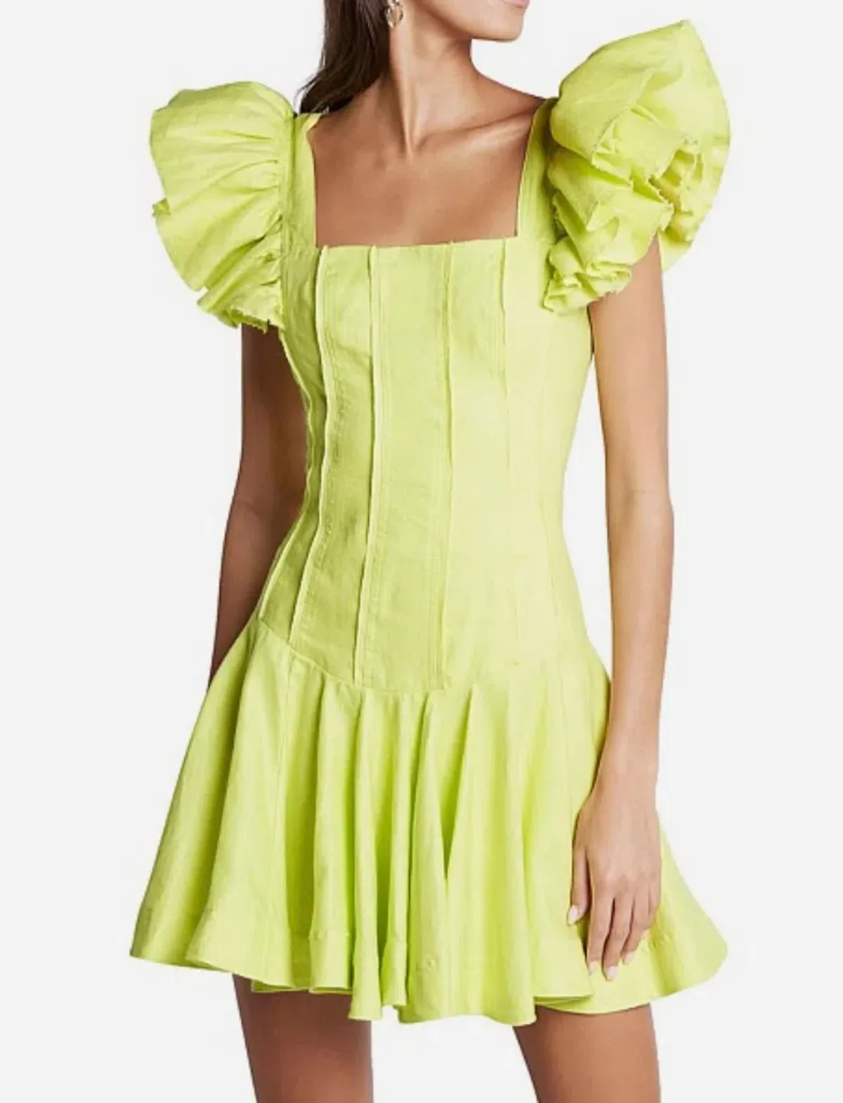 Aje Breathless Frill Sleeve Mini Dress Lime Green Size 14 - Image 5