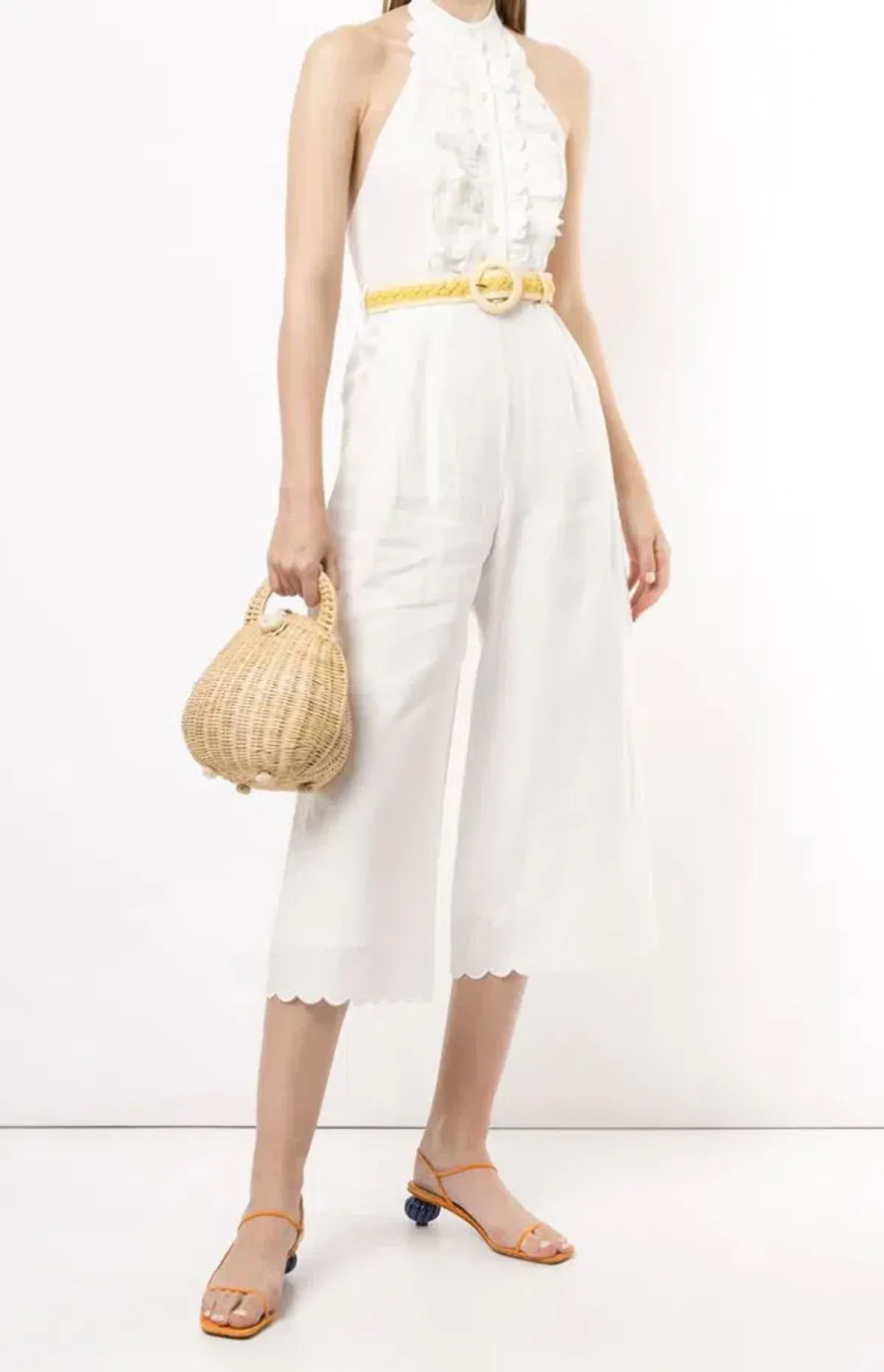 Zimmermann Amelie Frill Cropped Ruffled Linen Jumpsuit White Size 1 / AU 10 - Image 3