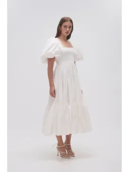 Aje Casa Puff Sleeve Midi Dress in Ivory Size AU 8 for rent on The Volte - image 2