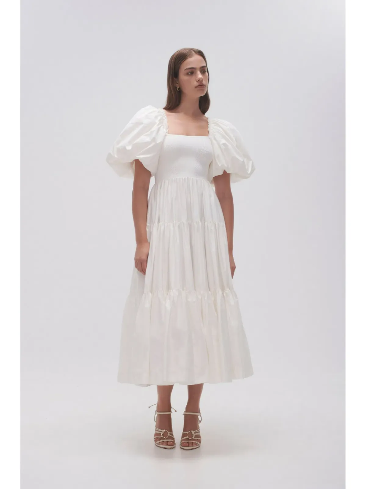 Aje Casa Puff Sleeve Midi Dress in Ivory Size AU 8 - Image 1