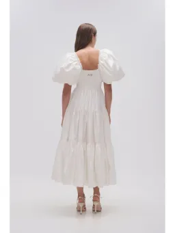 Aje Casa Puff Sleeve Midi Dress in Ivory Size AU 8 for rent on The Volte - image 4