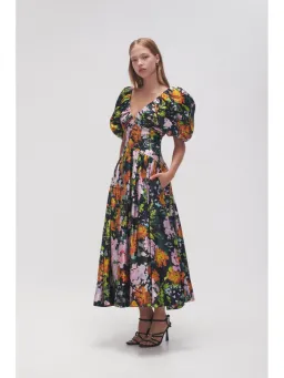 Aje Gabrielle Plunge Midi Dress Midnight Floral Size AU 8  for rent on The Volte - image 3