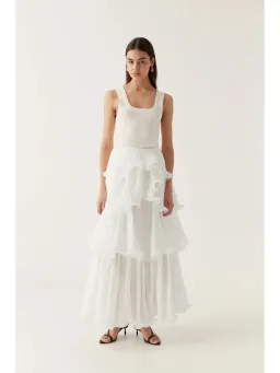 Aje Cosmos Tiered Maxi Skirt In White Size AU 8  for rent on The Volte - image 1