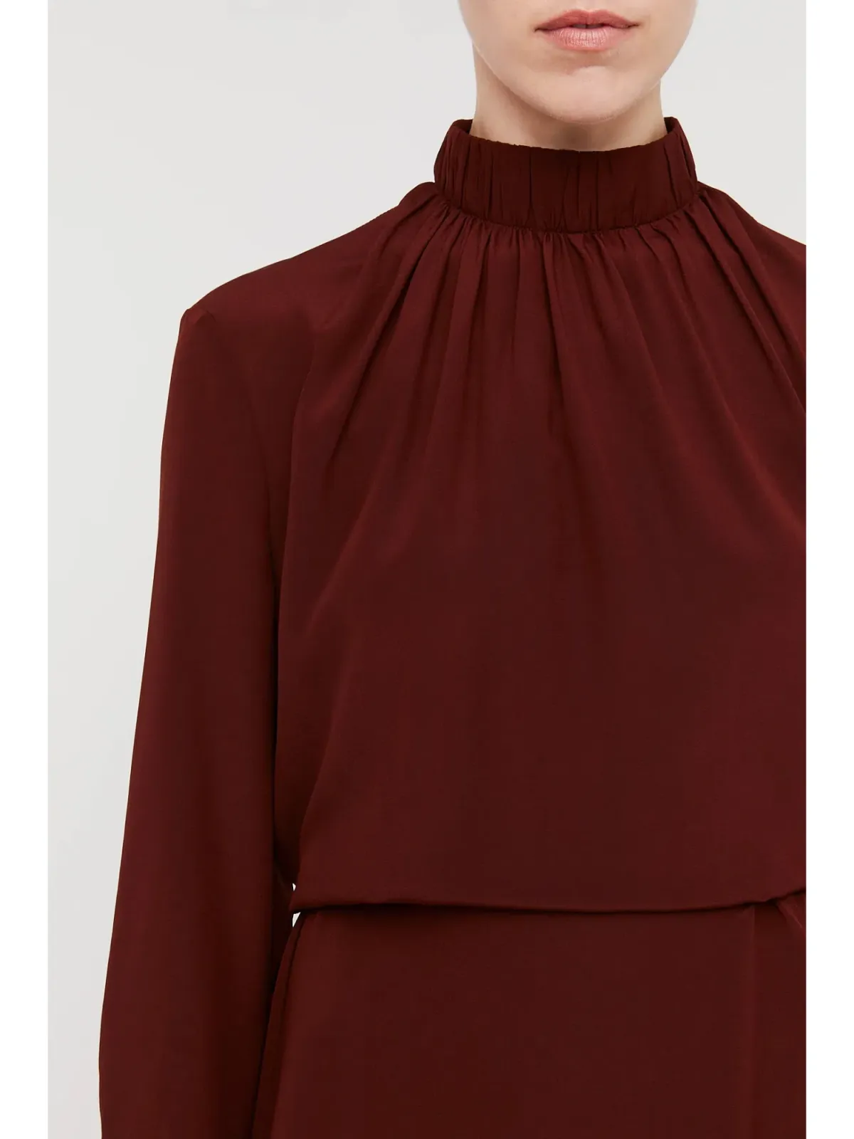 Scanlan Theodore Silk Gather Neck Dress in Burgundy Size AU 6 - Image 3