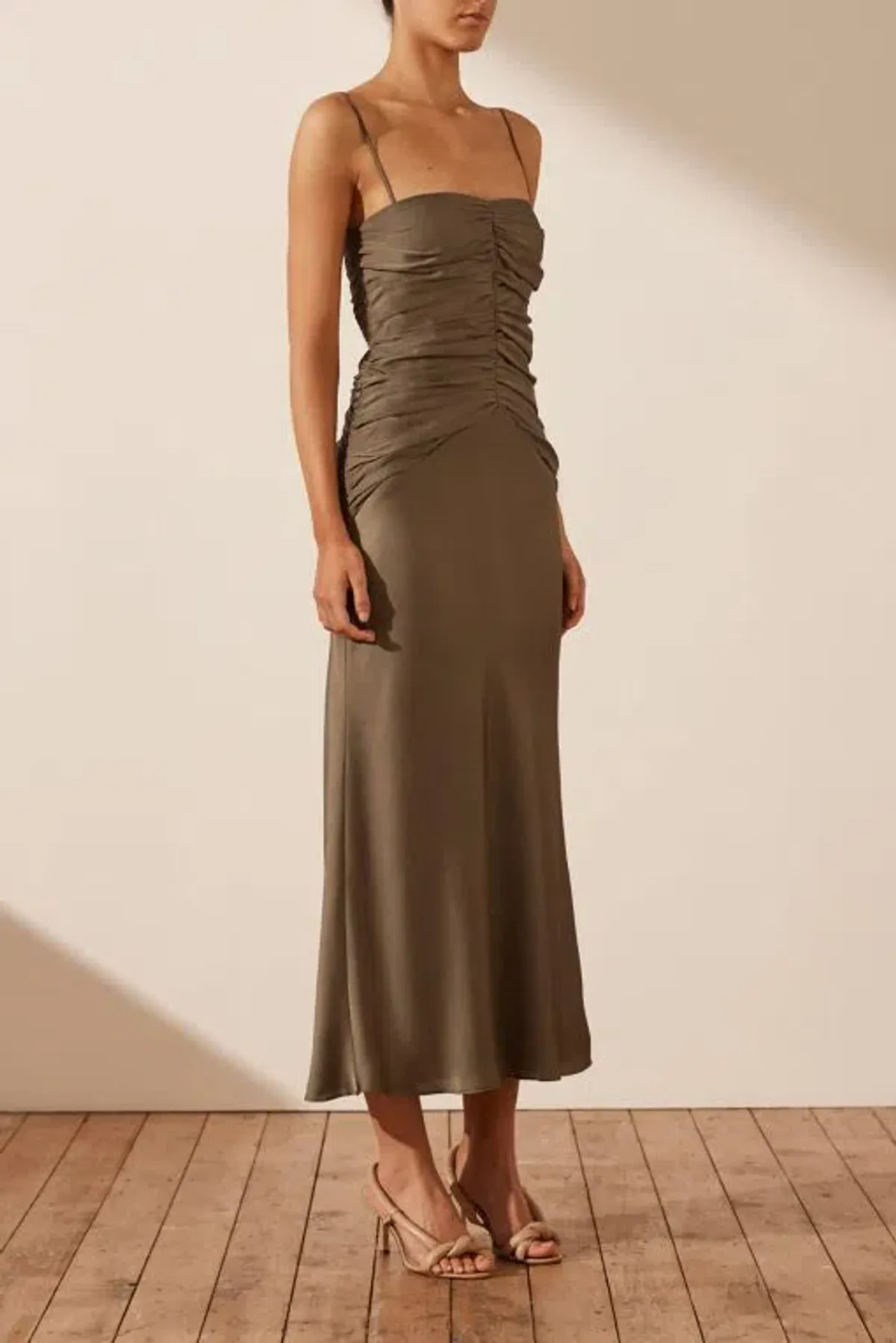 Shona Joy Luxe Ruched Bodice Midi Dress in Pine Size 10 - Image 2