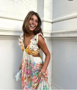 Zimmermann Raie Frill Shoulder Midi Dress Multi Floral Size 0P / AU 6 for rent on The Volte - image 5