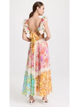 Zimmermann Raie Frill Shoulder Midi Dress Multi Floral Size 0P / AU 6 for rent on The Volte - image 3