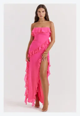 House of CB Sarina Ruffle Maxi Dress Pink Size L/ AU 12 for rent on The Volte - image 1