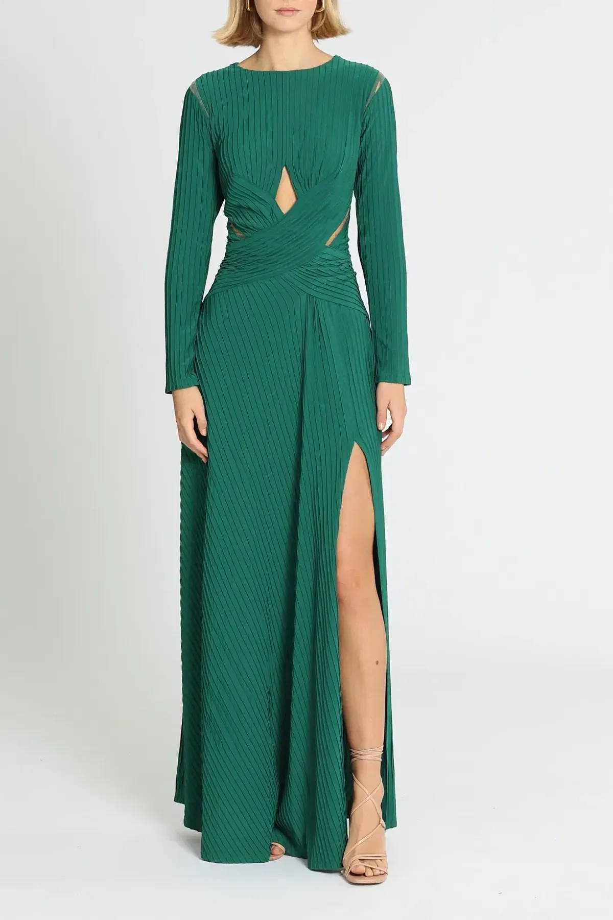 Tadashi Shoji Bollani Pintuck Cutout Gown in Forest Size 10 - Image 1