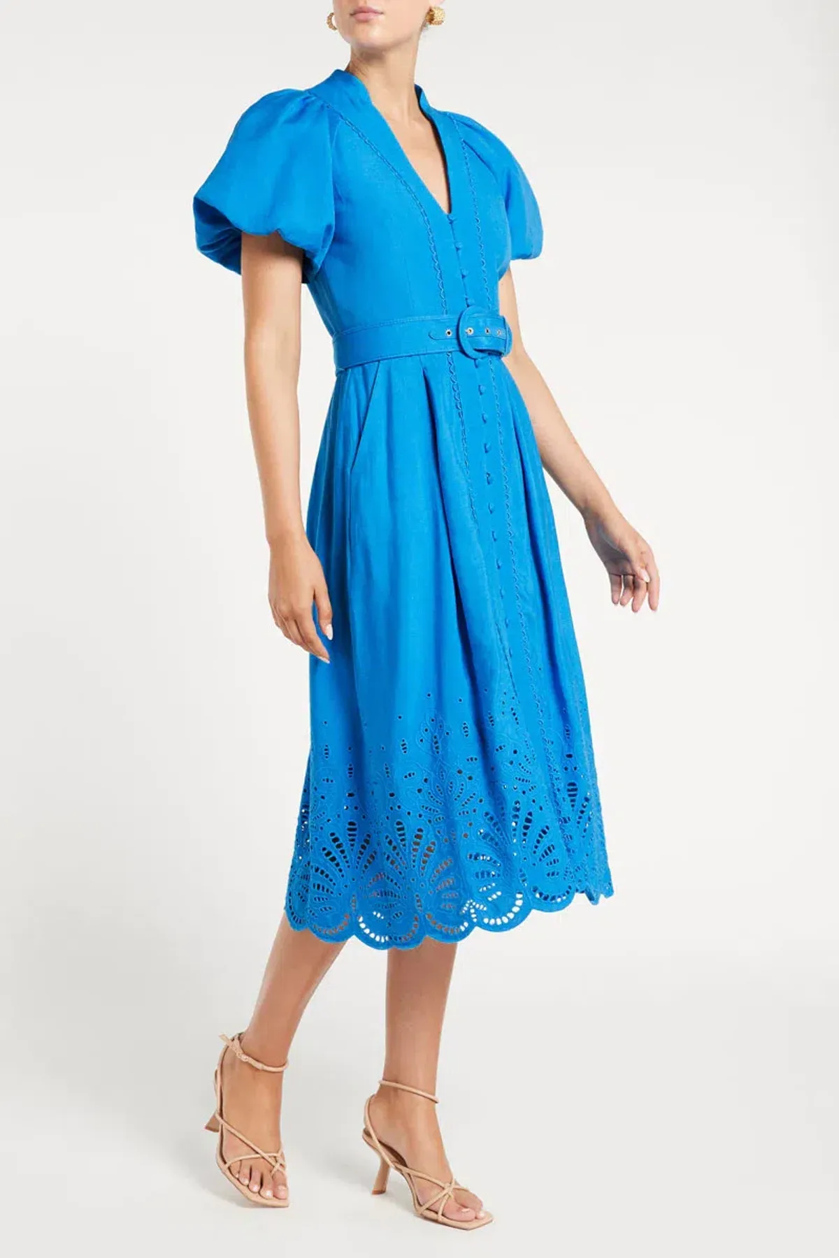 Rebecca Vallance Isidora Puff Sleeve Midi Dress Blue Size 8 - Image 2