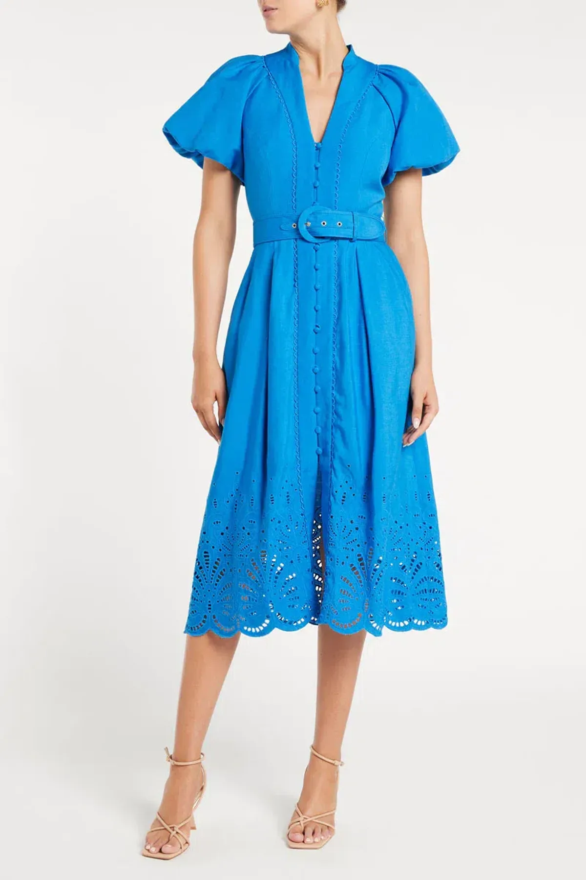 Rebecca Vallance Isidora Puff Sleeve Midi Dress Blue Size 8 - Image 1