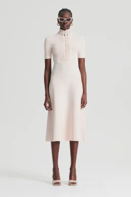 Scanlan Theodore Crepe Knit Daisy Soft Dress Blush Size L/AU 12 for rent on The Volte - image 1