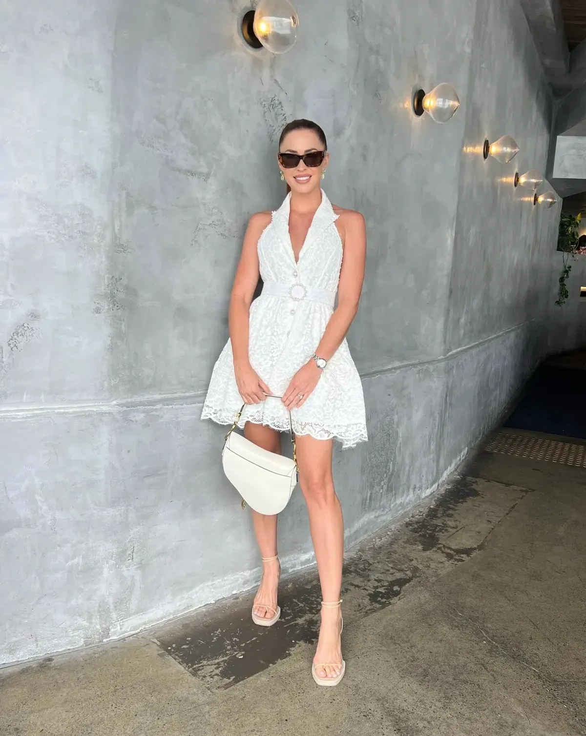 Zimmermann High Tide Belted Embellished Corded Lace Halterneck Mini Dress Ivory Size 0 / Size AU 8 - Image 4