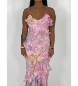 LoveShackFancy Rialto Floral Chiffon Maxi Dress Candy Sparkle Size S/AU 8 for rent on The Volte - image 4