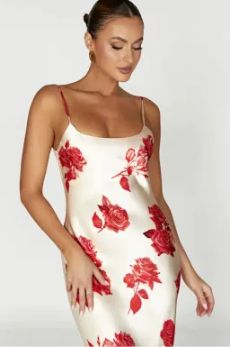 Meshki Rosalie Maxi Dress White & Red Rose Print Size S / AU 8 for rent on The Volte - image 3