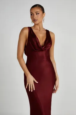 MESHKI Angelique Satin Cowl Back Maxi Dress Berry in Size S / AU 8 for rent on The Volte - image 3