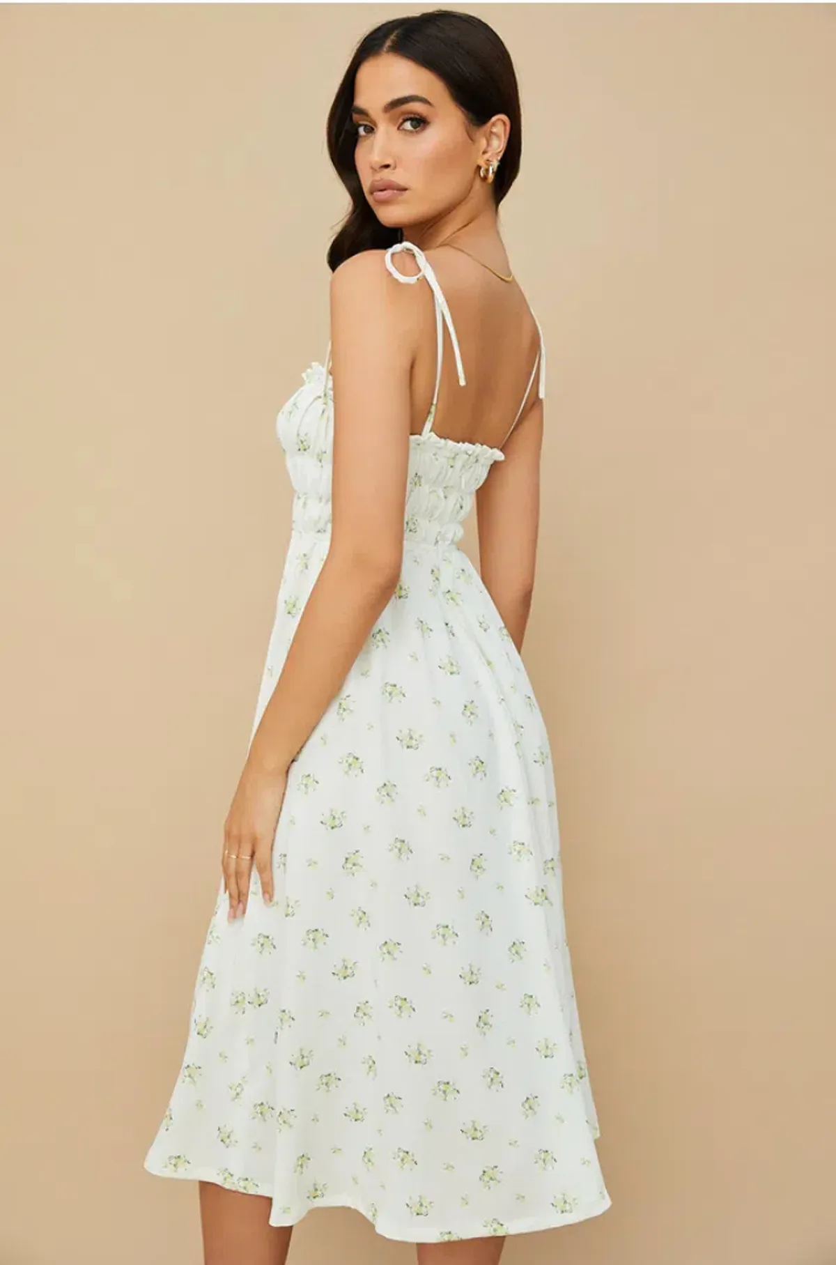 House of CB Christabel Midi Dress Ivory with Yellow & Green Floral Size M / AU 10 - Image 3
