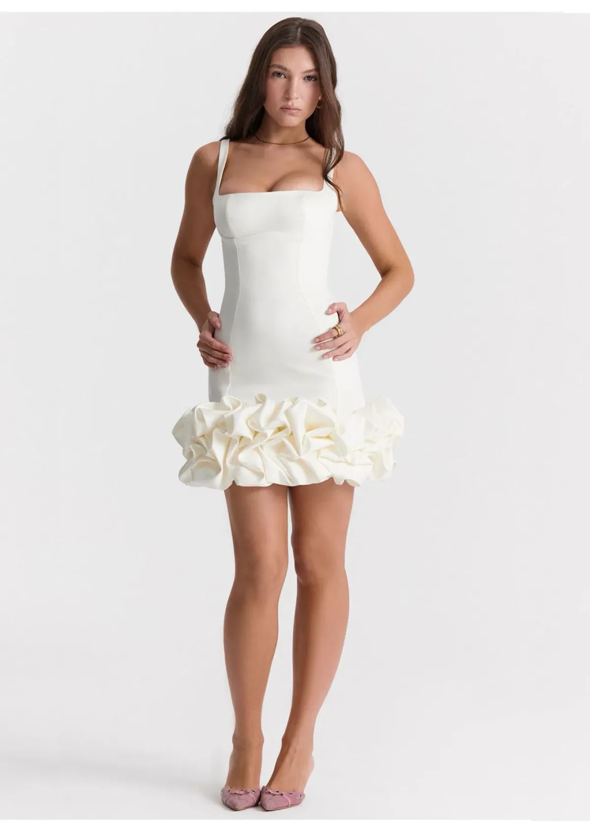House of CB Lilou Ruffle Hem Mini Dress Ivory Size XS / AU 6 - Image 1