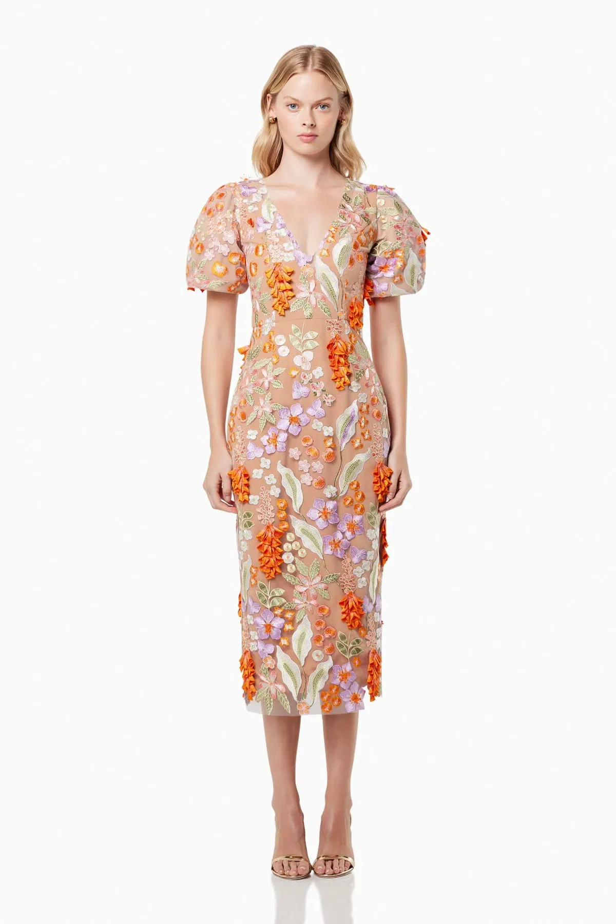Elliatt Remix 3D Floral Midi Dress Multi Size M / AU 10 - Image 4