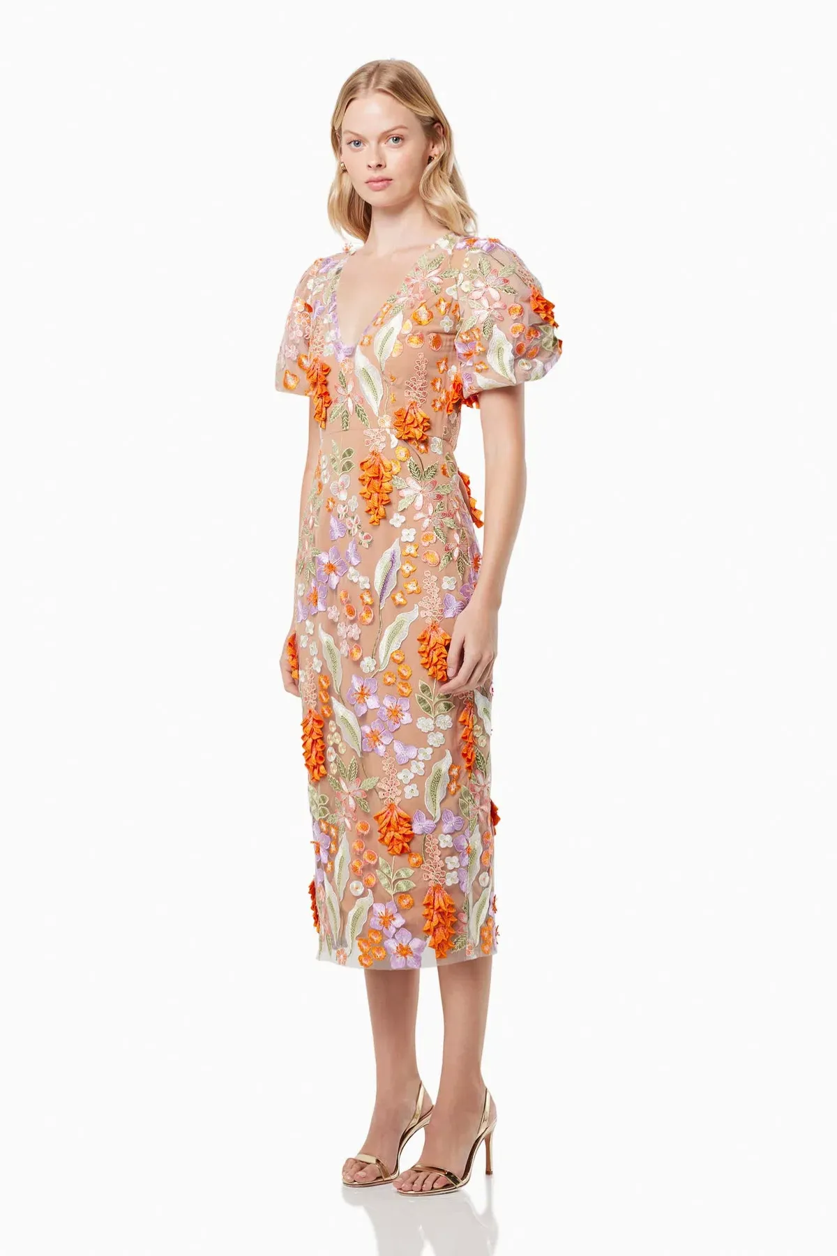 Elliatt Remix 3D Floral Midi Dress Multi Size L / AU 12 - Image 2