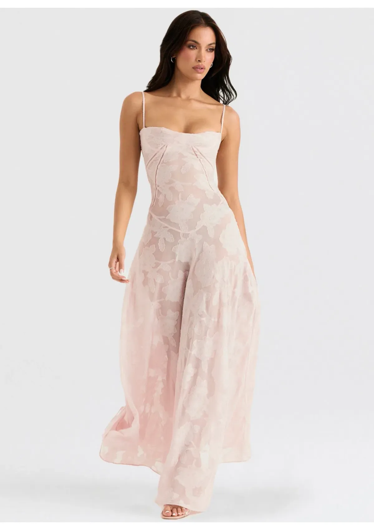 House of CB Seren Lace Back Maxi Gown Soft Pink Floral Size S / AU 8 - Image 1