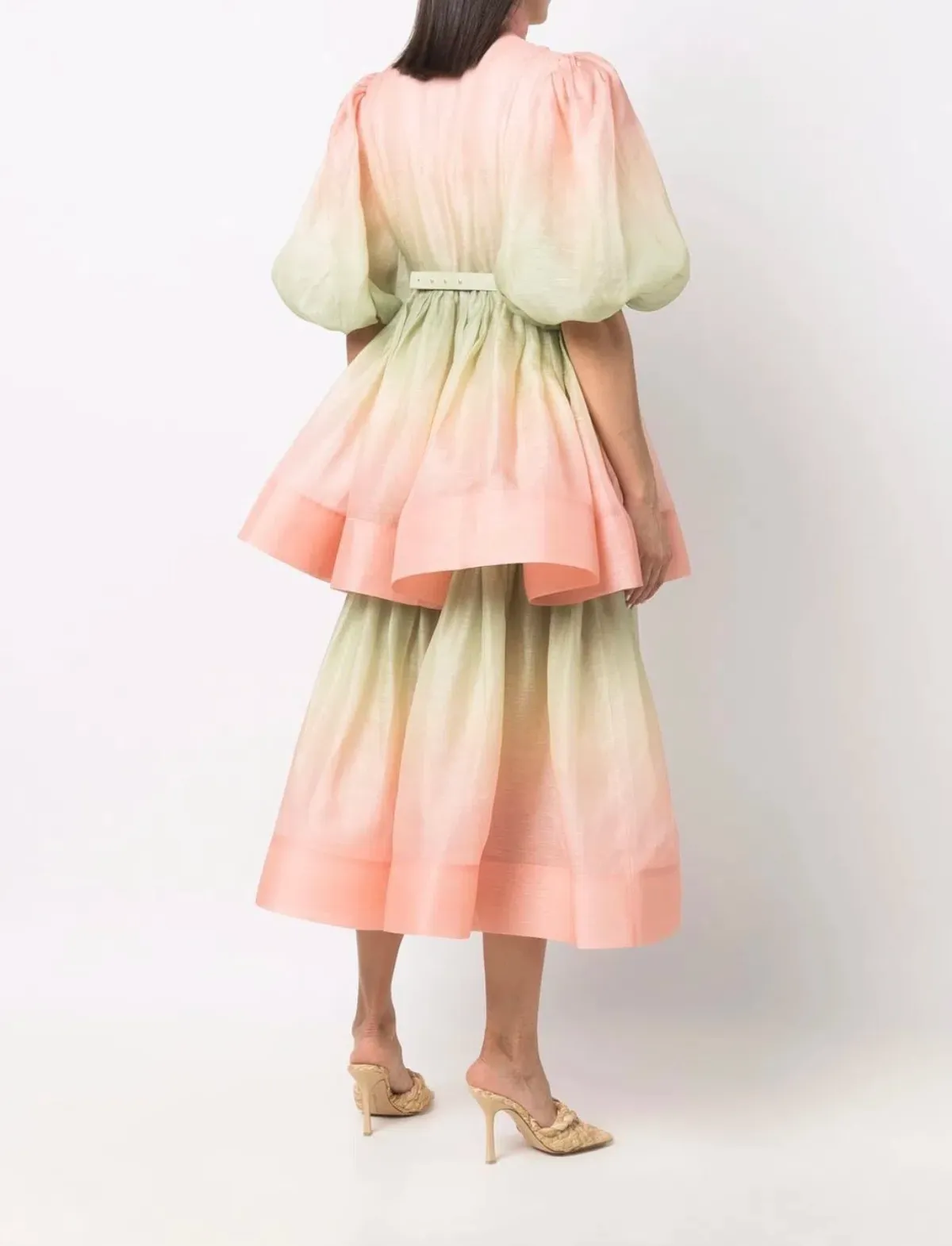 Zimmermann Postcard Puff Sleeve Midi Dress Ombre Watermelon Size 1 / AU 10 - Image 3