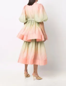 Zimmermann Postcard Puff Sleeve Midi Dress Ombre Watermelon Size 1 / AU 10 for rent on The Volte - image 3