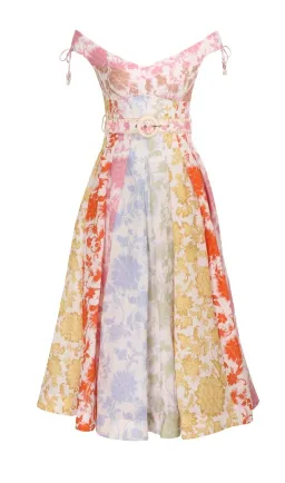 Zimmermann Postcard Spliced Midi Dress Spliced Tonal Floral Size 0 / 8 AU for rent on The Volte - image 2